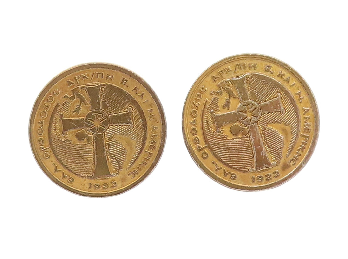925 Sterling Silver Vintage Cufflinks 1922 Byzantine Cross Church Coins  TR4149