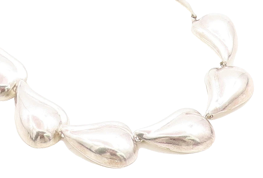 MEXICO 925 Sterling Silver  Vintage Shiny Floral Leaf Chain Necklace  NE2216