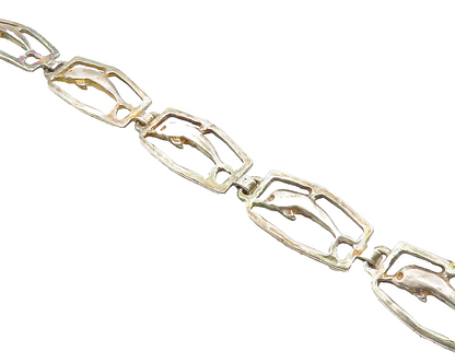 925 Sterling Silver  Vintage Leaping Dolphin Motif Link Chain Bracelet  BT4322
