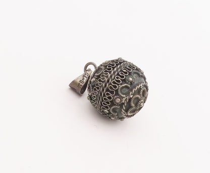 925 Sterling Silver Vintage Pendant MEXICO Carved Rattling Sphere  PT23414