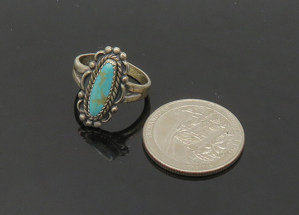 POST BELL 925 Sterling Silver Vintage Turquoise Twist Band Ring Sz 6.5 RG21093