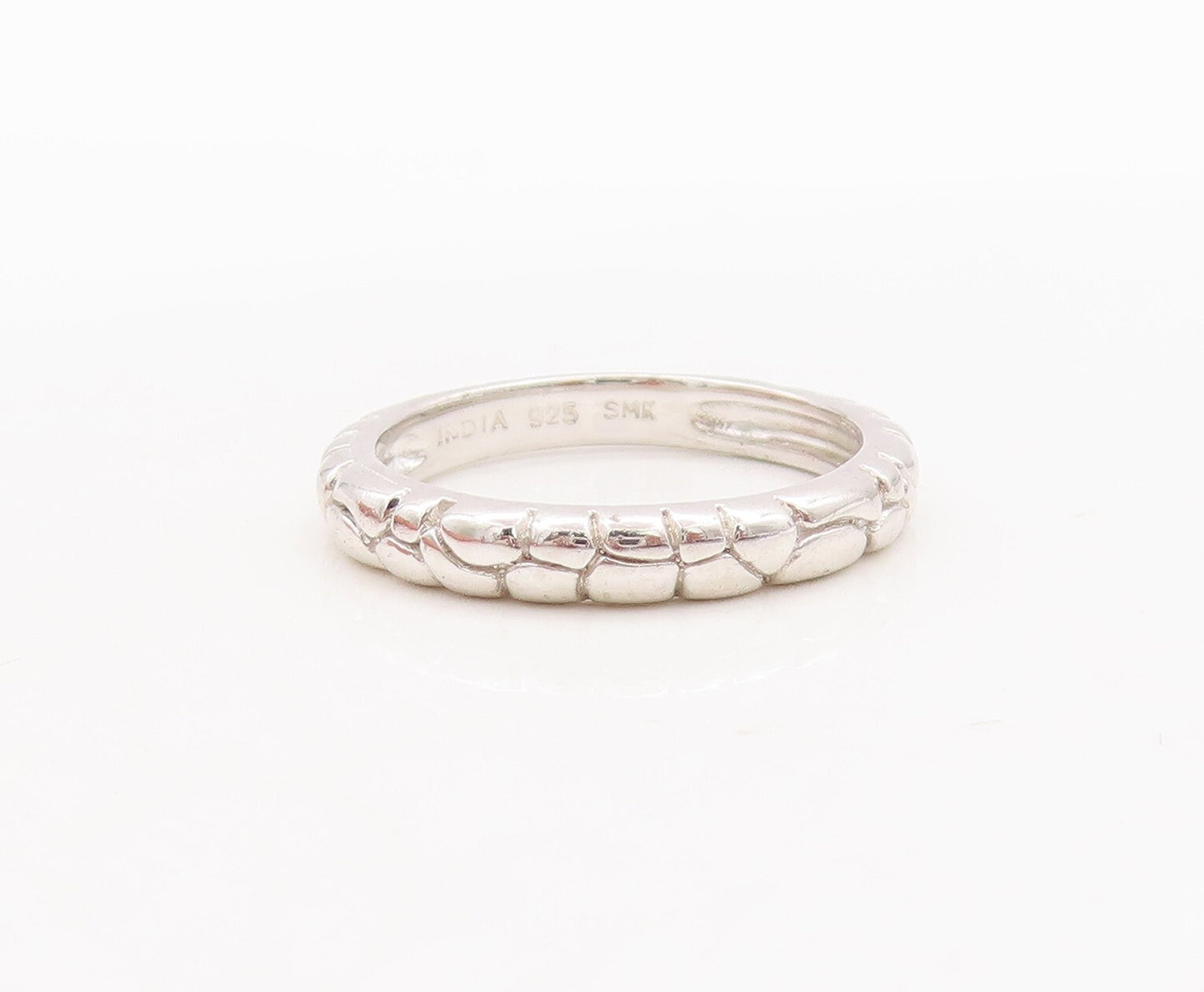 925 Sterling Silver Vintage Ring Pebble Stones Effect Carved  Sz 6.5  RG29764