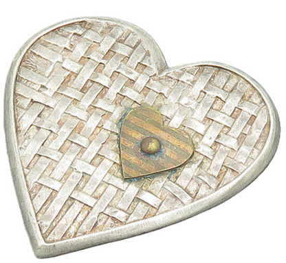 925 Sterling Silver  Vintage Two Tone Weaved Love Heart Brooch Pin  BP7828