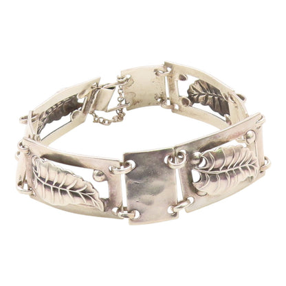 925 Sterling Silver  Vintage 3D Leaf Cutout Rectangle Chain Bracelet  BT9591