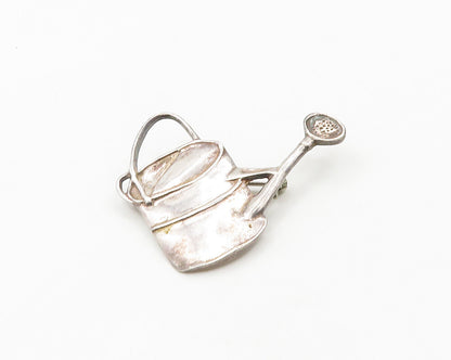 925 Sterling Silver  Vintage Shiny Watering Can Motif Brooch Pin  BP7439