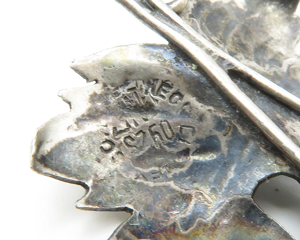 MEXICO 925 Silver  Vintage Dark Tone Grape Leaf Motif Brooch Pin  BP5520