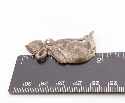 925 Sterling Silver Vintage Brooch DOBBS Dark Tone Curled Cat Sculpture  BP11773