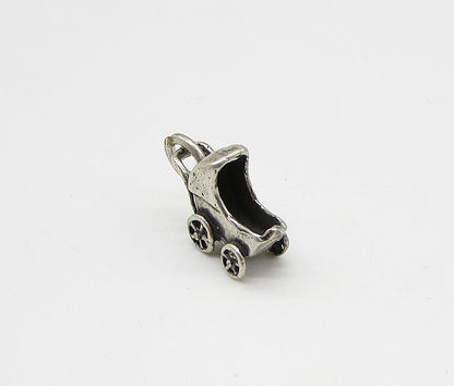 925 Sterling Silver  Vintage Baby Stroller Charm Pendant  PT1880