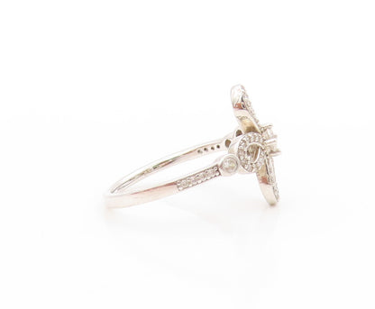 925 Sterling Silver Vintage Ring Two Shape CZ Floral Cut Out Band  Sz 8  RG33702