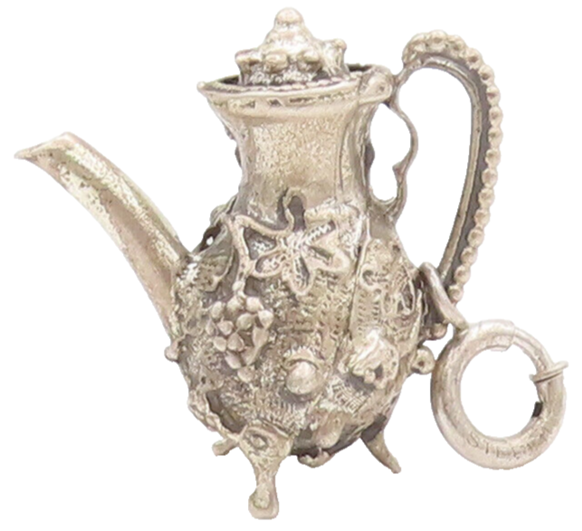 925 Sterling Silver Vintage Pendant Solid Swirly Floral Carved Water Jug PT22775
