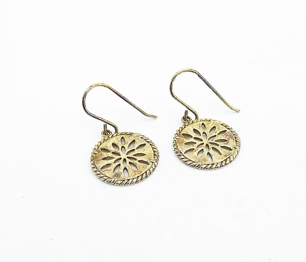 925 Sterling Silver  Vintage Gold Plated Floral Cutout Dangle Earrings  EG2281
