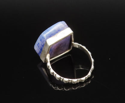 925 Silver  Vintage Cabochon Drusy Quartz & Pattern Band Ring Sz 8  RG26101