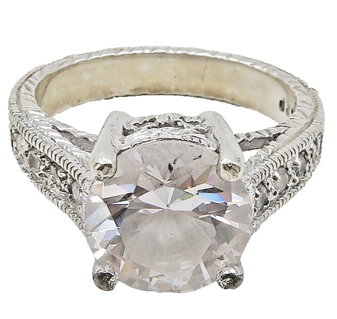 925 Sterling Silver  Sparkling Prong Set Cubic Zirconia Band Ring Sz 6 RG15936