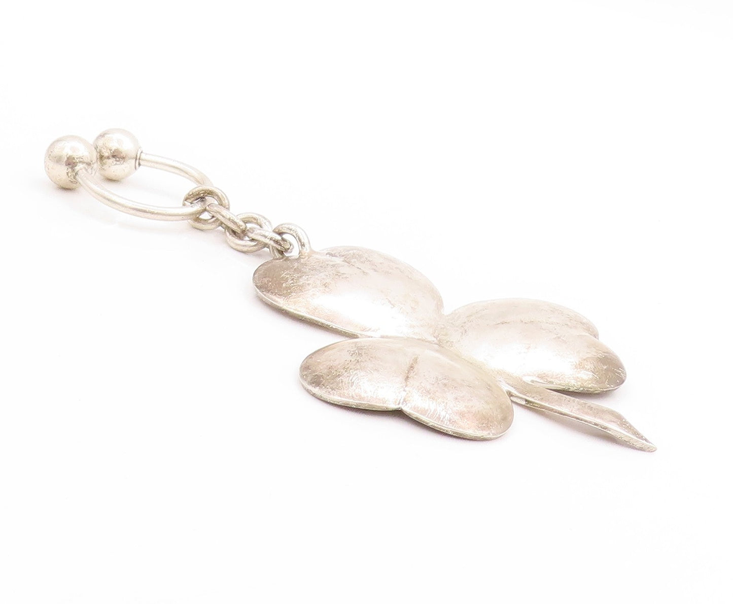 925 Sterling Silver Vintage Keychain Solid Good Luck Leaf Clover Design  TR4016