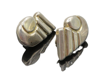 ELECTROFORMED 925 Silver Vintage Modernist Hollow Non Pierce Earrings EG4683