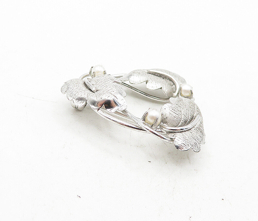 CARL ART 925 Sterling Silver  Vintage Petite Pearls Floral Brooch Pin  BP1483
