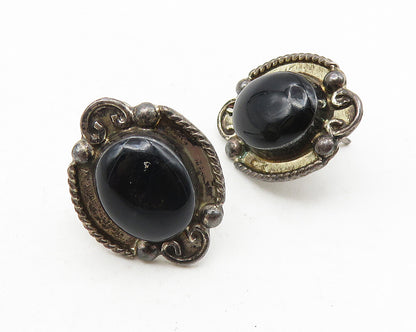 925 Sterling Silver  Vintage Black Onyx Dark Tone Twist Drop Earrings  EG5817