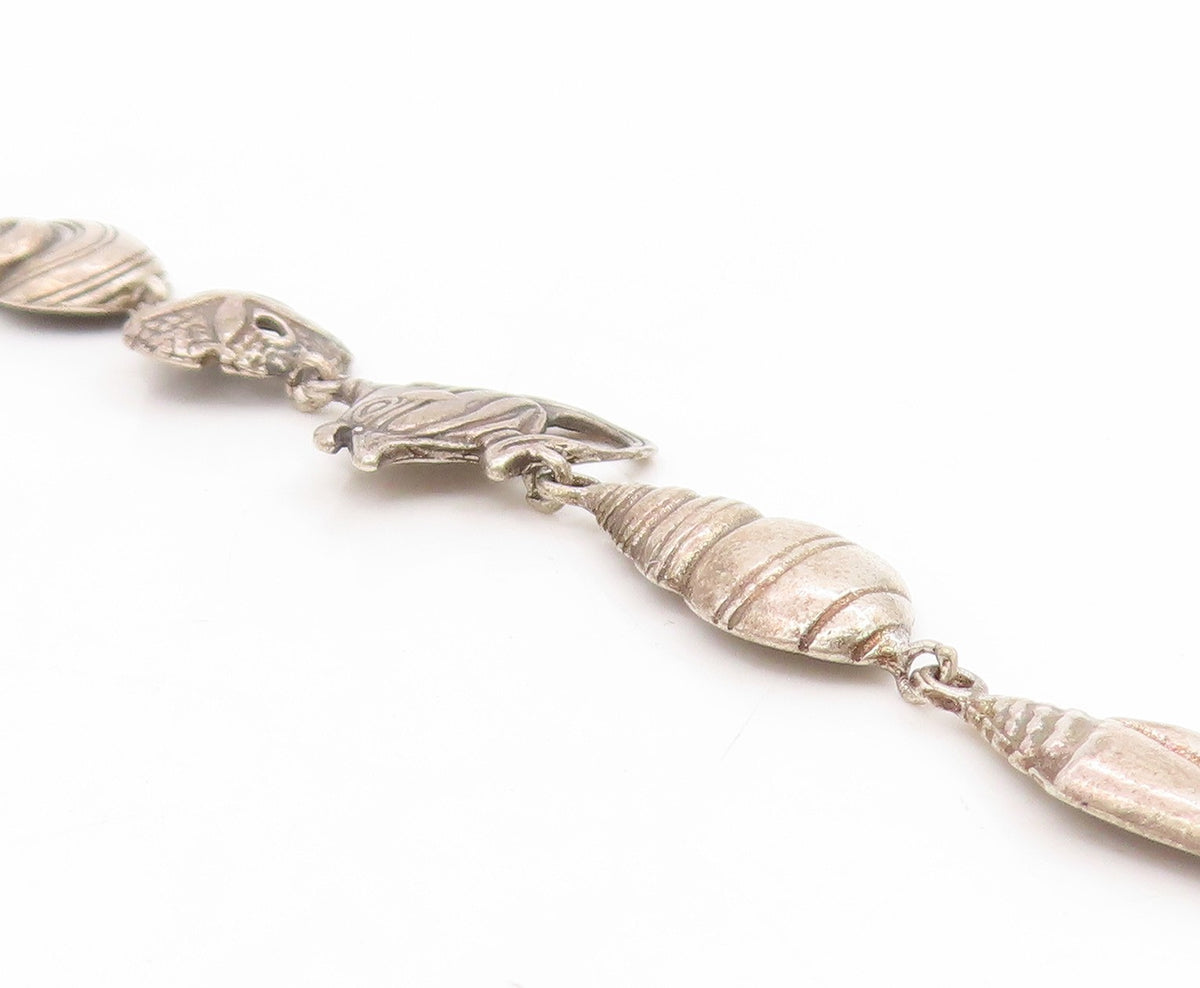 925 Sterling Silver Vintage Bracelet Modernist Seashell Coastal Charms  BT11719