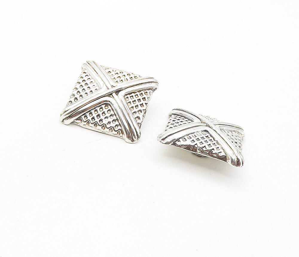 925 Sterling Silver  Vintage Modernist Shiny Square Drop Earrings  EG3801