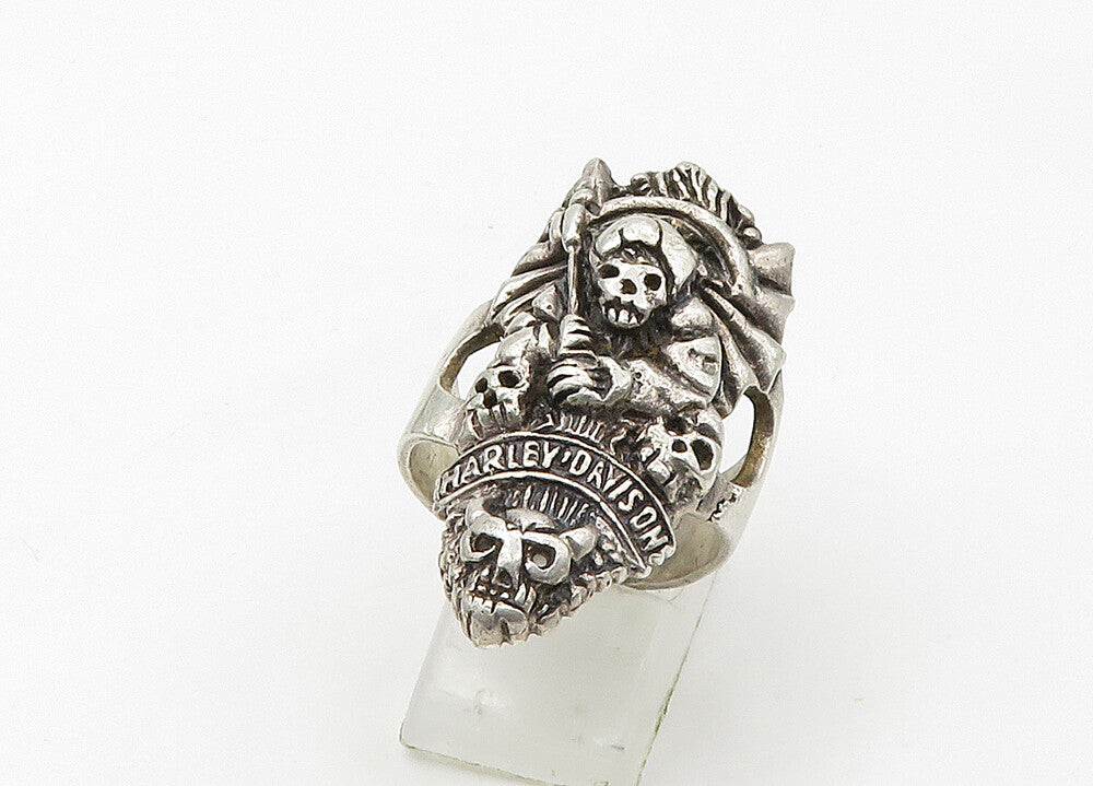 HARLEY DAVIDSON 925 Silver  Vintage Skeleton Heads Band Ring Sz 7  RG21555