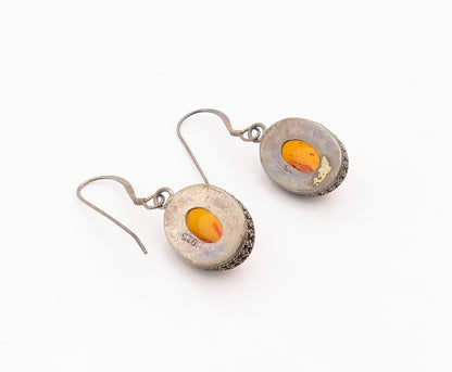 925 Sterling Silver Vintage Earrings Oval Cabochon Honey Amber Dangle  EG14377