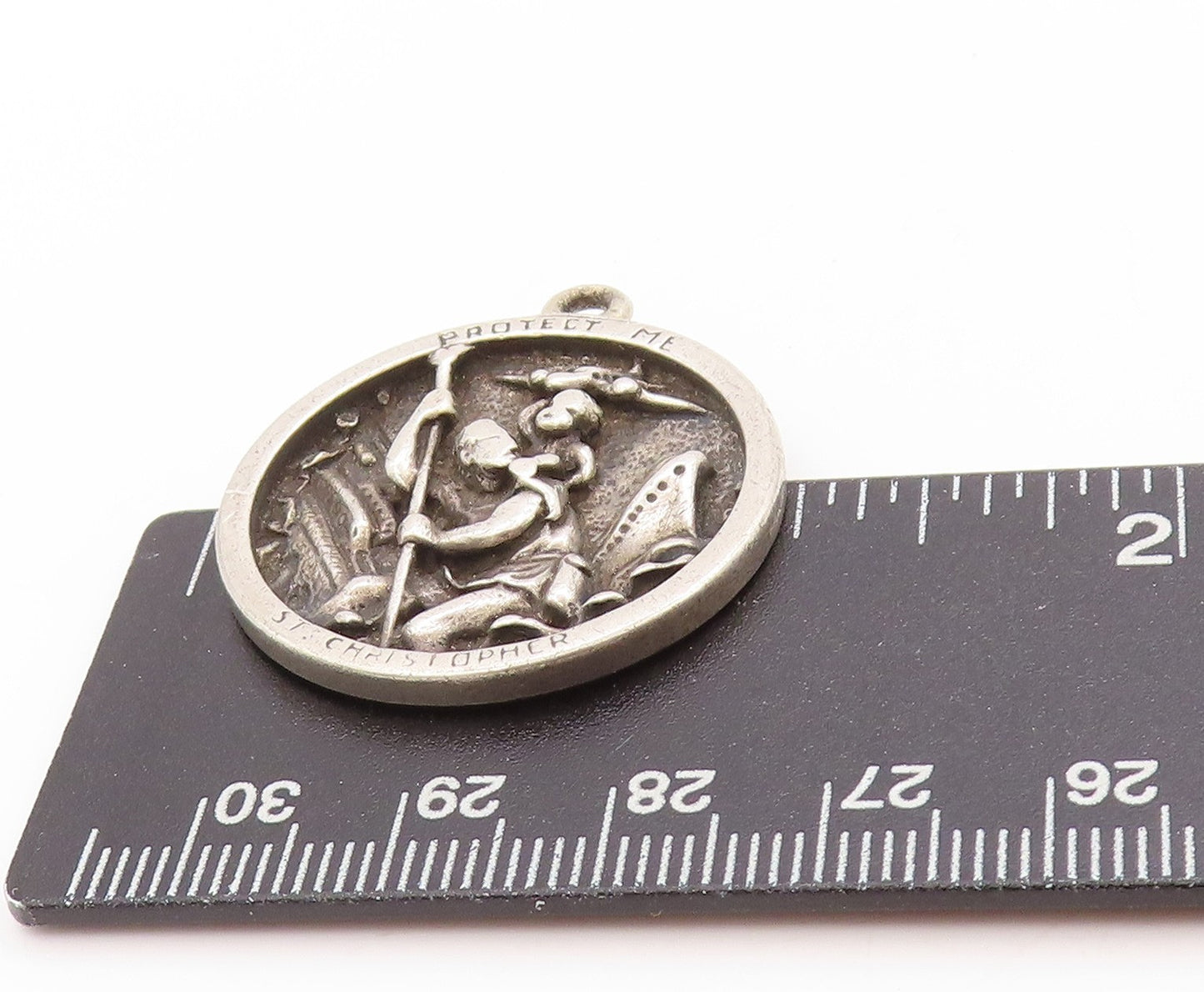 925 Sterling Silver Vintage Pendant Antique Christopher Religious Medal  PT25085