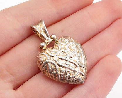925 Sterling Silver  Vintage Shiny Hollow Swirl Love Heart Pendant  PT3477