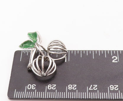 925 Sterling Silver Vintage Brooch Pin Enameled Leaves Cutout Fruit  BP10982