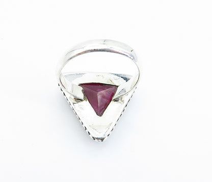 925 Sterling Silver  Ruby Circle Patterned Border Cocktail Ring Sz 6.5  RG8243