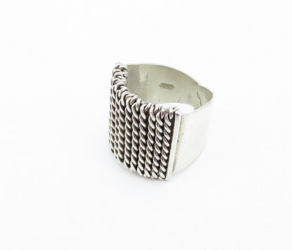 925 Sterling Silver  Vintage Shiny Twist Detail Square Band Ring Sz 6.5 RG4057