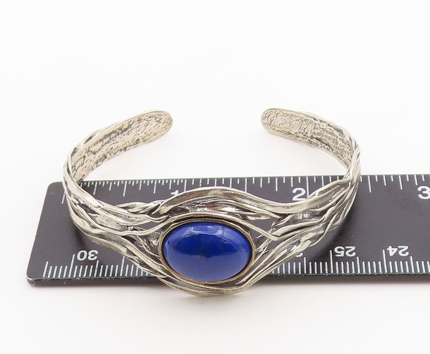 925 Sterling Silver Vintage Bracelet OR PAZ ISRAEL Lapis Lazuli Cuff  BT12165