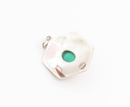 925 Sterling Silver Vintage Pendant Chalcedony Geometric Hexagon Charm  PT26532