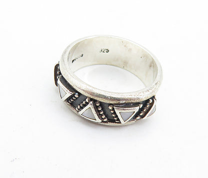 WOODS 925 Silver  Vintage Mother Of Pearl Triangles Band Ring Sz 7  RG7060