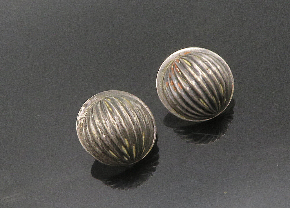 925 Sterling Silver  Vintage Oxidized Hollow Fluted Drop Earrings  EG9768