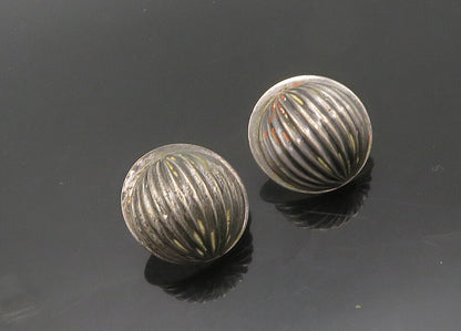 925 Sterling Silver  Vintage Oxidized Hollow Fluted Drop Earrings  EG9768