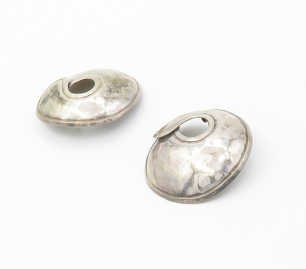925 Sterling Silver & 14K GOLD  Vintage Hammered Dome Drop Earrings  EG8522