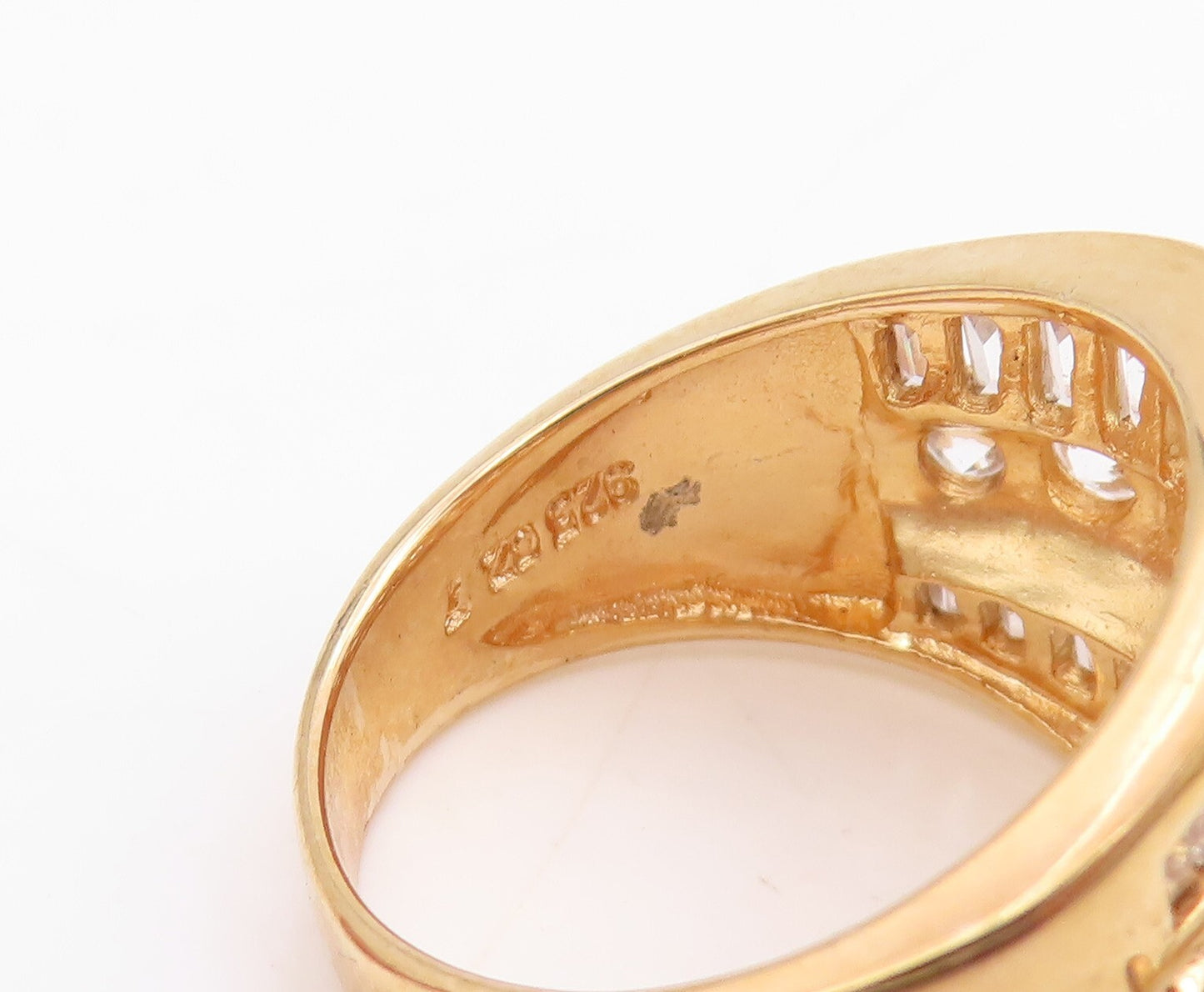 925 Sterling Silver Vintage Ring Gold Plated Rectangle & Round CZ  Sz 7  RG31714