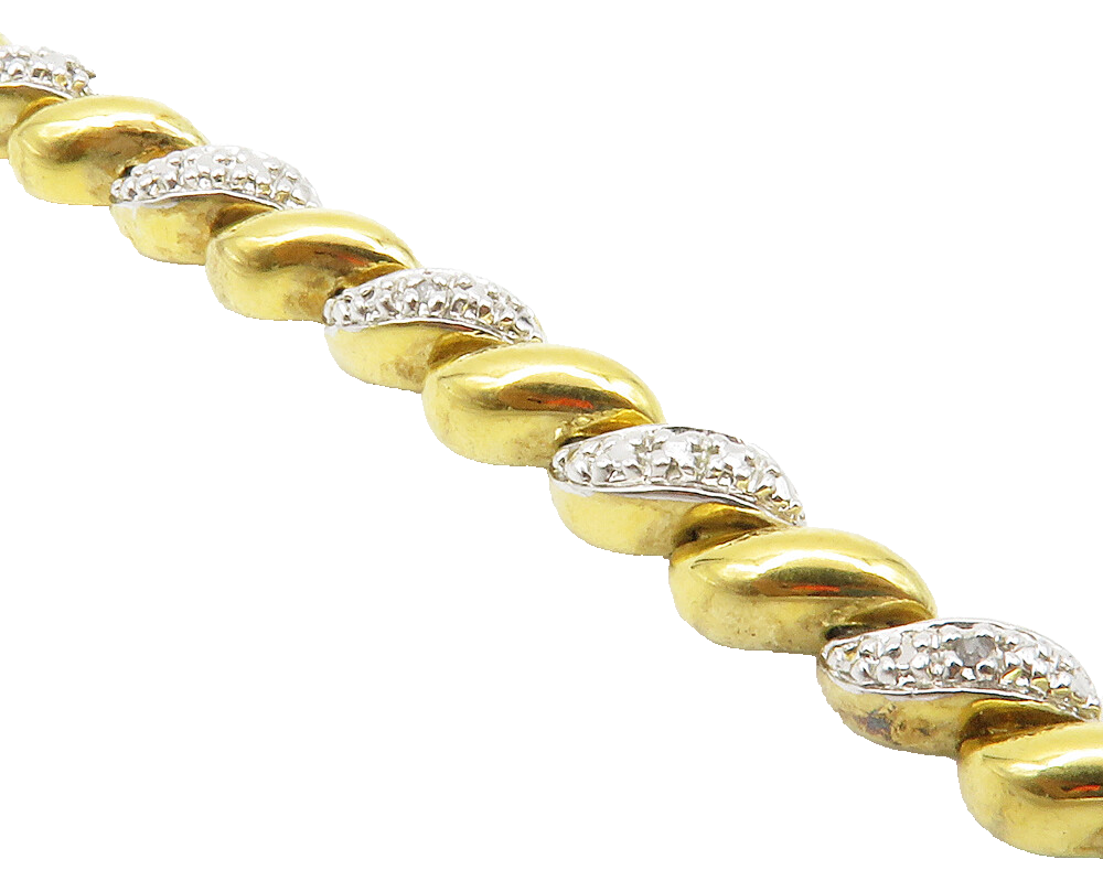 ROSS SIMON 925 Silver  Genuine Diamonds 2 Tone Twist Chain Bracelet  BT5006