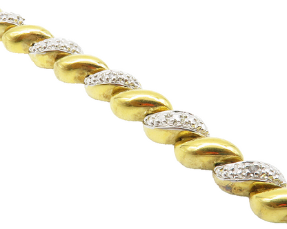 ROSS SIMON 925 Silver  Genuine Diamonds 2 Tone Twist Chain Bracelet  BT5006