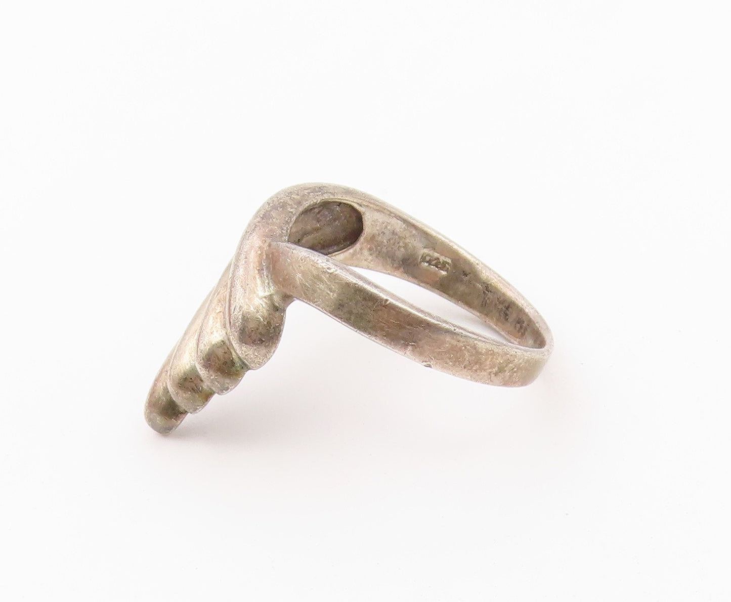 925 Sterling Silver Vintage Ring Modernist Ribbed Wave Band  Sz 7.5  RG36594