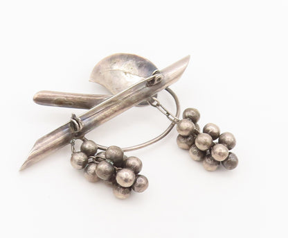 TAXCO 925 Sterling Silver  Vintage Dangling Grapes Creeper Brooch Pin BP10411