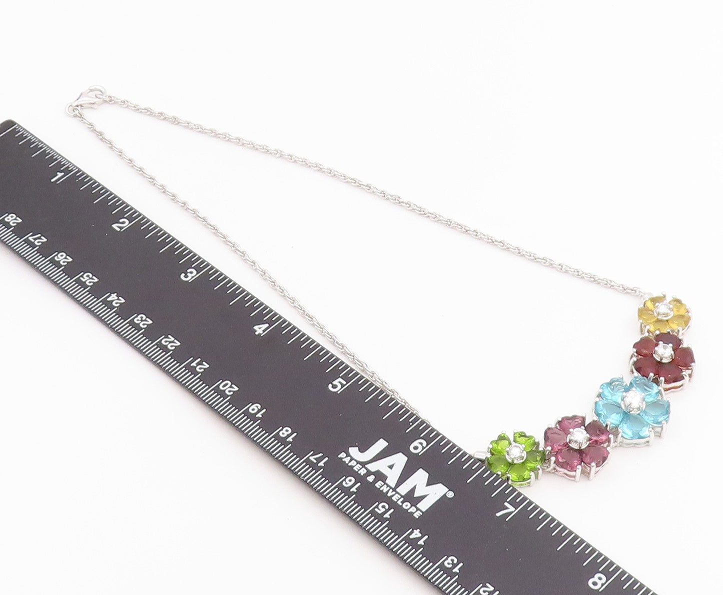 925 Sterling Silver Vintage Necklace Multi Gemstone Elegant Floral Chain  NE4897