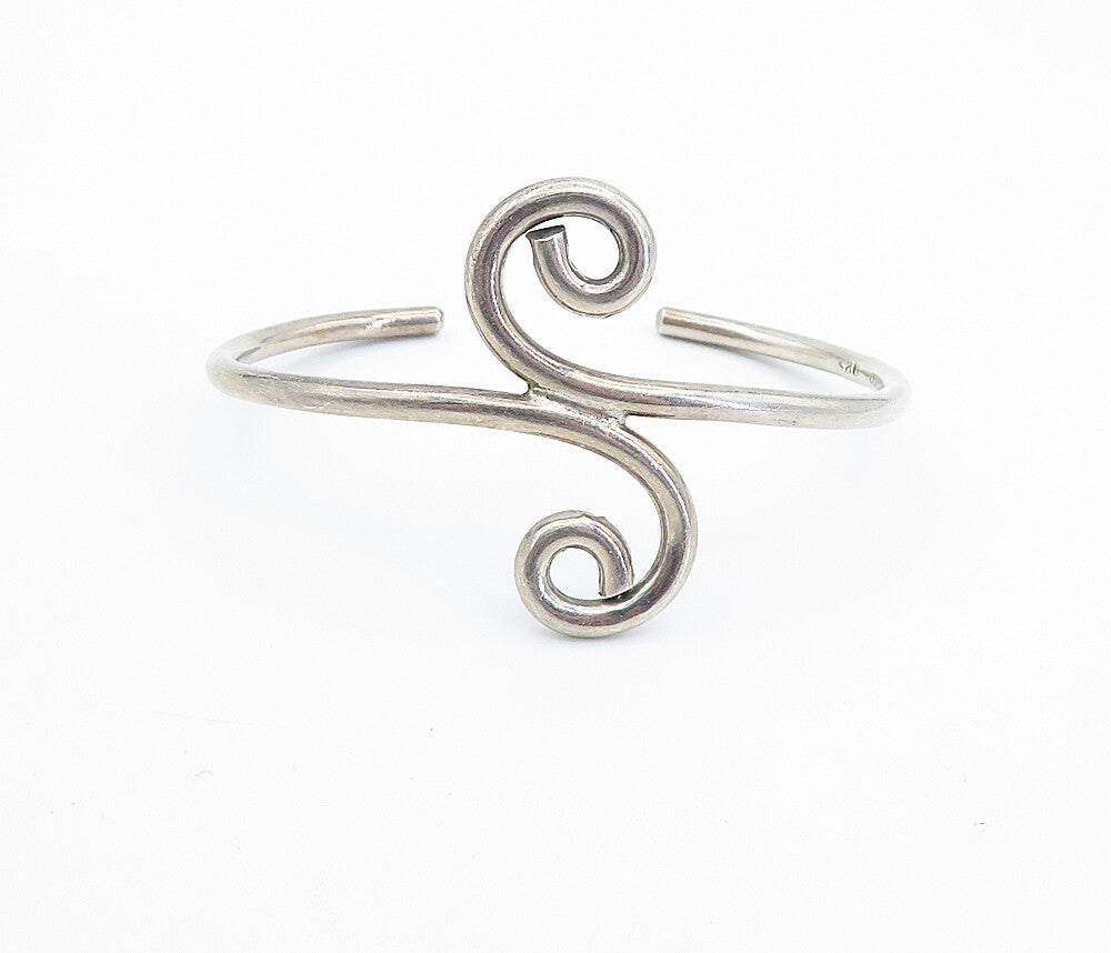 MEXICO 925 Sterling Silver  Vintage Bypass Swirl Design Cuff Bracelet  BT2988