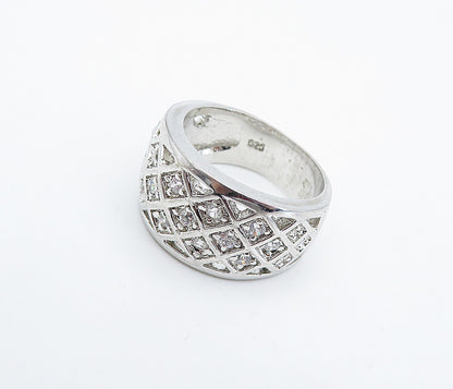 925 Sterling Silver  Petite Topaz Shiny Grid Design Band Ring Sz 5  RG4983