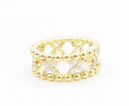 925 Sterling Silver Vintage Ring Gold Plated CZ Floral Link Band  Sz 10  RG35718