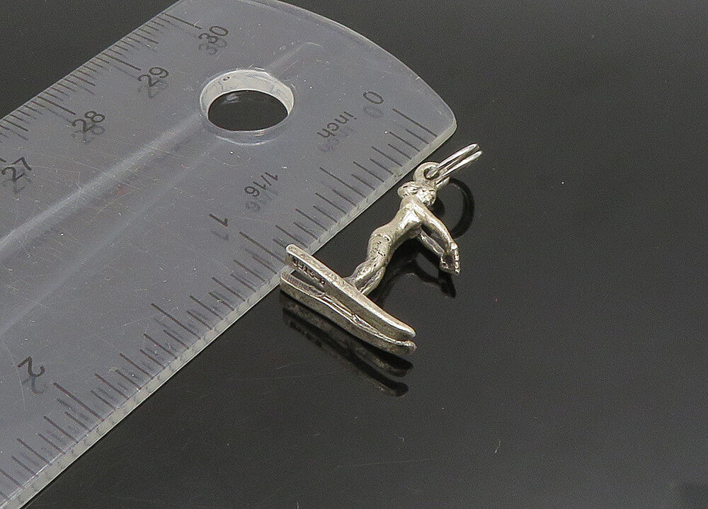 925 Sterling Silver  Vintage Petite Shiny Water Skiing Person Pendant  PT19088