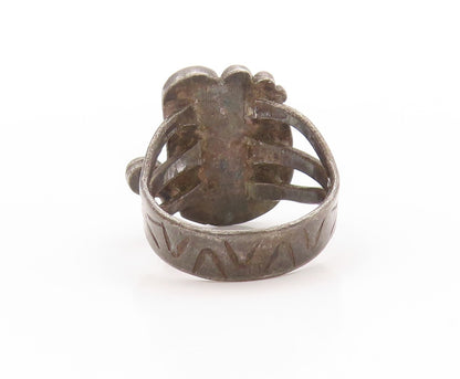 925 Sterling Silver Vintage Ring NAVAJO Swirly Carved Gemstone  Sz 8.5  RG32823