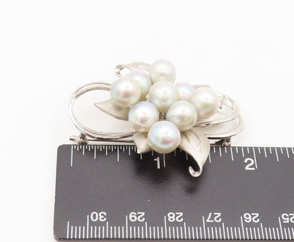 925 Sterling Silver  Vintage Pearl Beaded Carved Flower Brooch Pin  BP10523