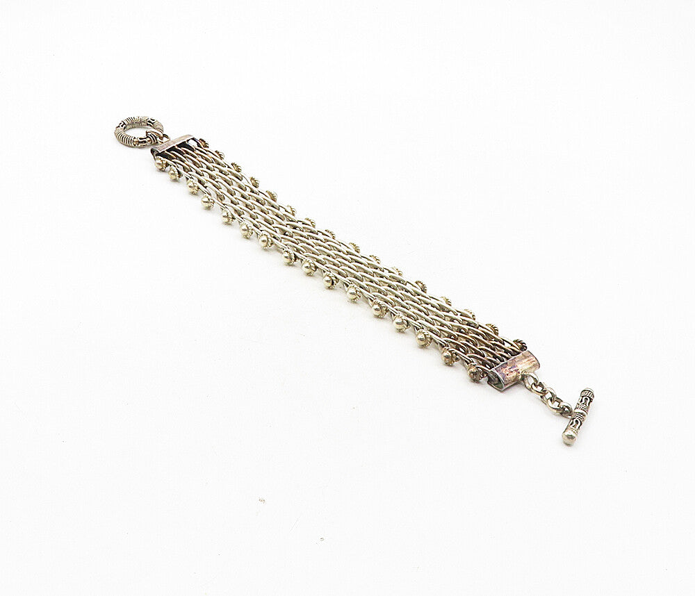 925 Sterling Silver  Vintage Floral Dome Detail Fence Chain Bracelet  BT4050