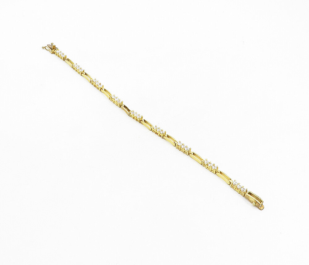 925 Sterling Silver  Cubic Zirconia Shiny Gold Plated Chain Bracelet  BT3944